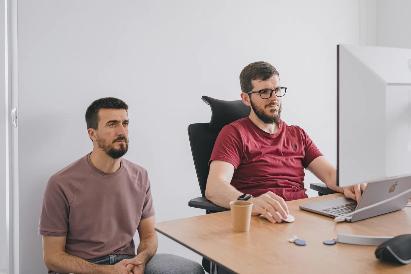 Two developers collaborating on performance and code review